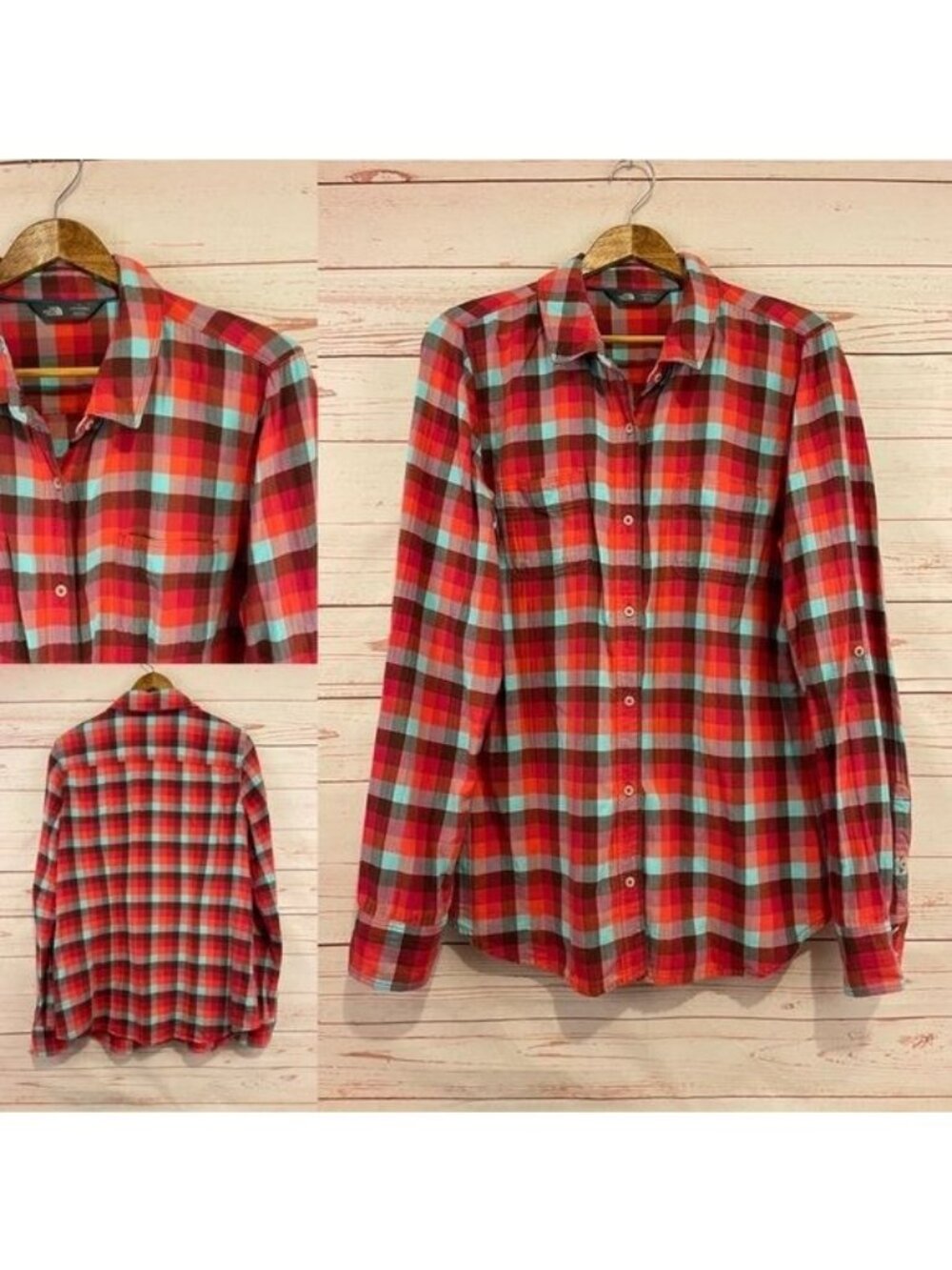 The North Face Red & Blue Plaid Button Down Flannel Sz large